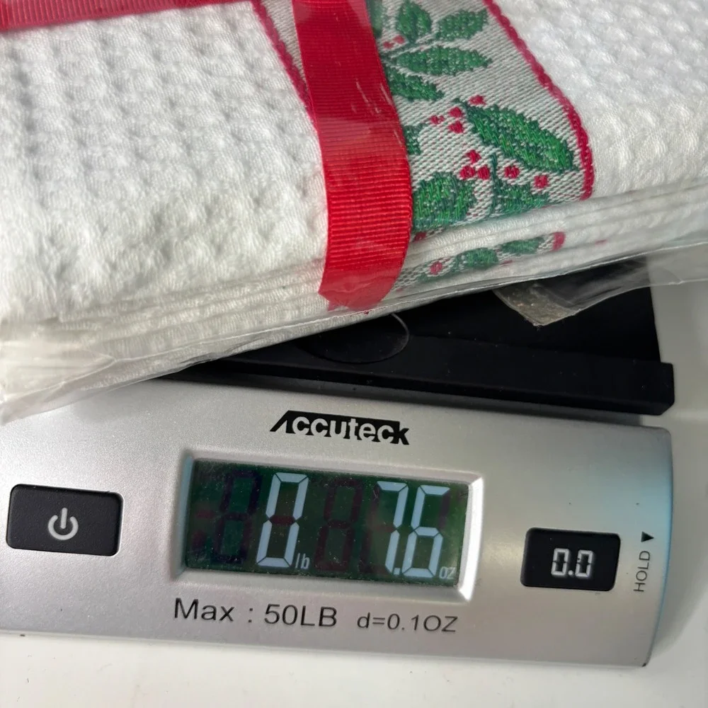 Williams Sonoma Holly Waffle Weave Kitchen Towels Set of 2 White Red Green New